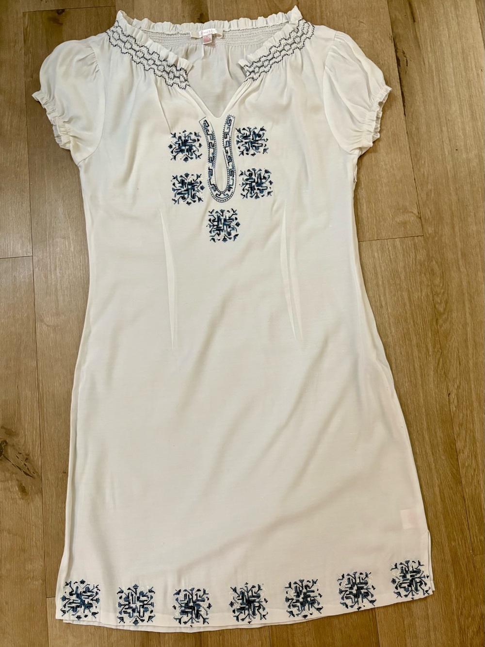 Women’s Jenny Han White & Blue Embroidered Tunic Dress - Size M